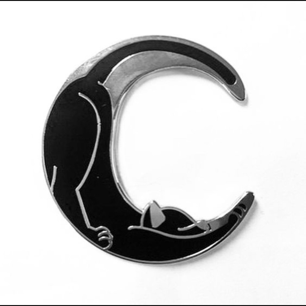 Black cat witchy crescent moon enamel pin